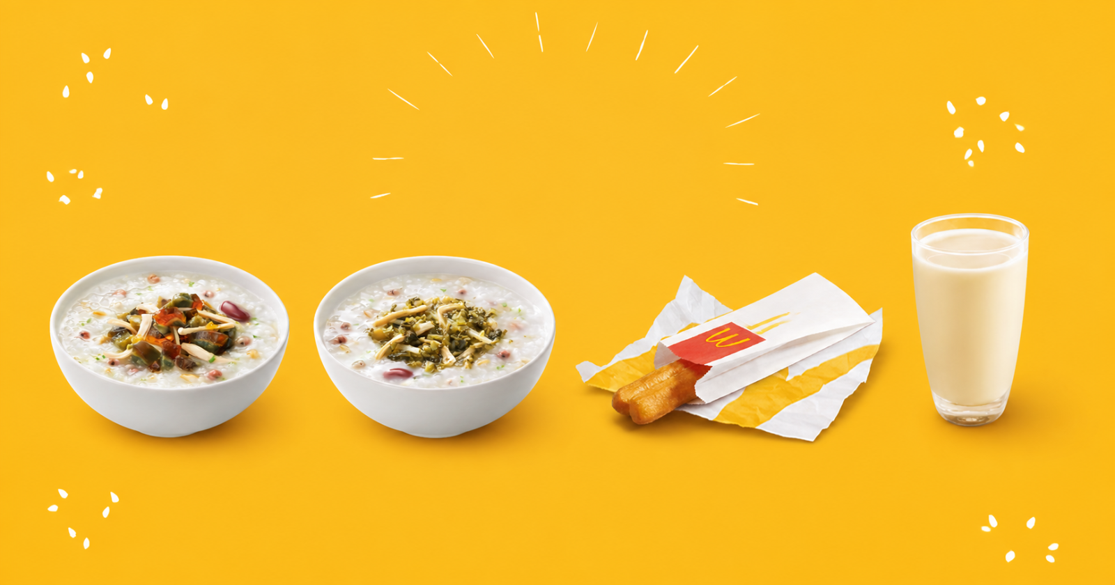 McDonald’s China breakfast items: two congees, youtiao and soy milk