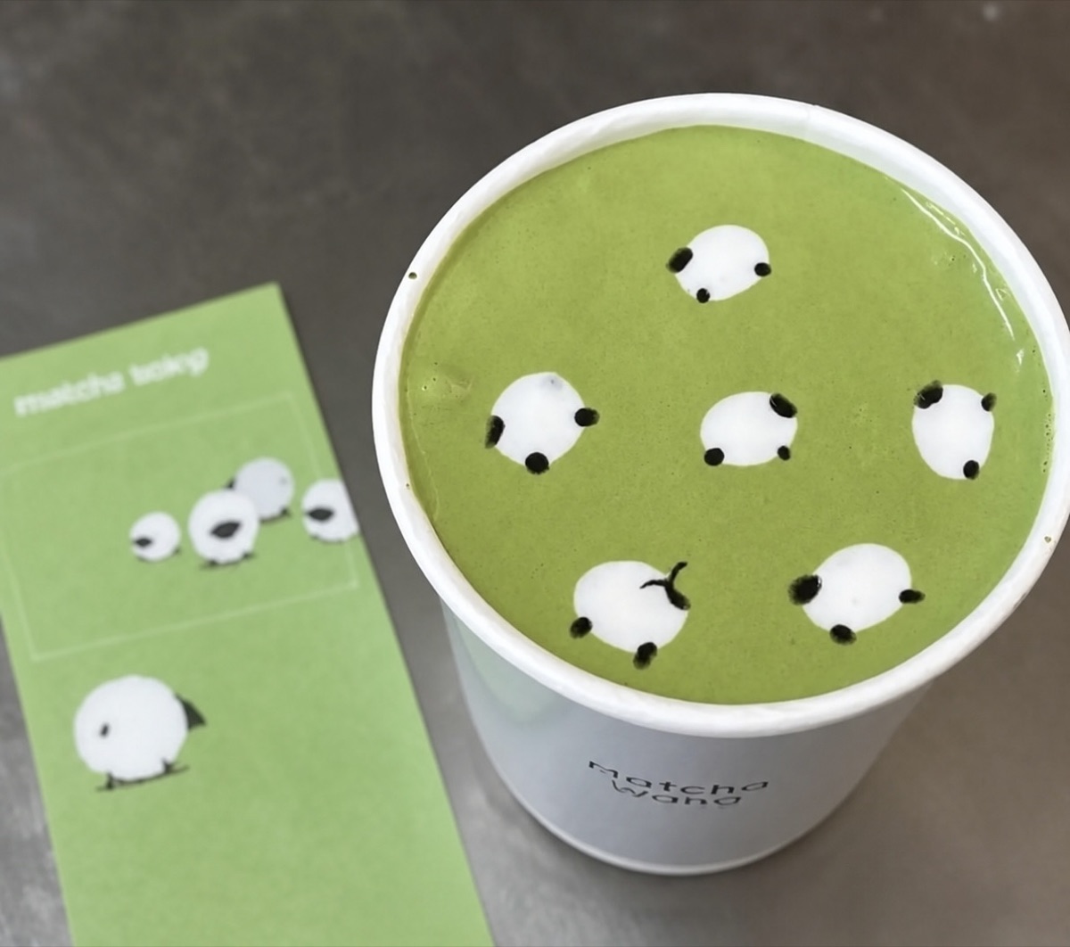 Sheep-topped green matcha drink at Matcha Wang