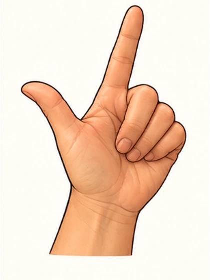 Thumb and index finger extended