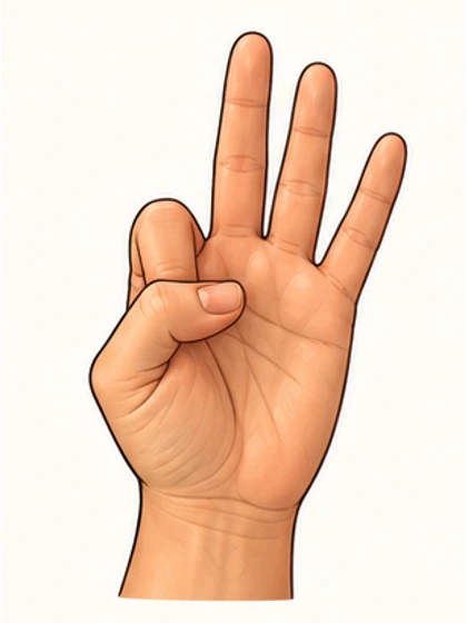 Middle, ring and little fingers raised