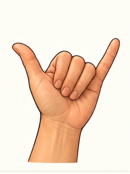 Thumb and little finger extended