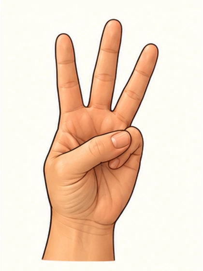 Index, middle and ring fingers raised