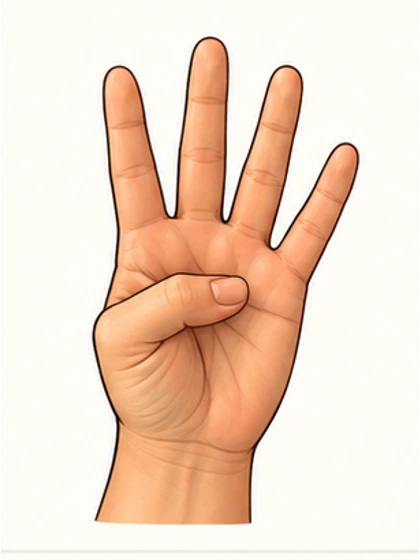 Four fingers raised; thumb folded